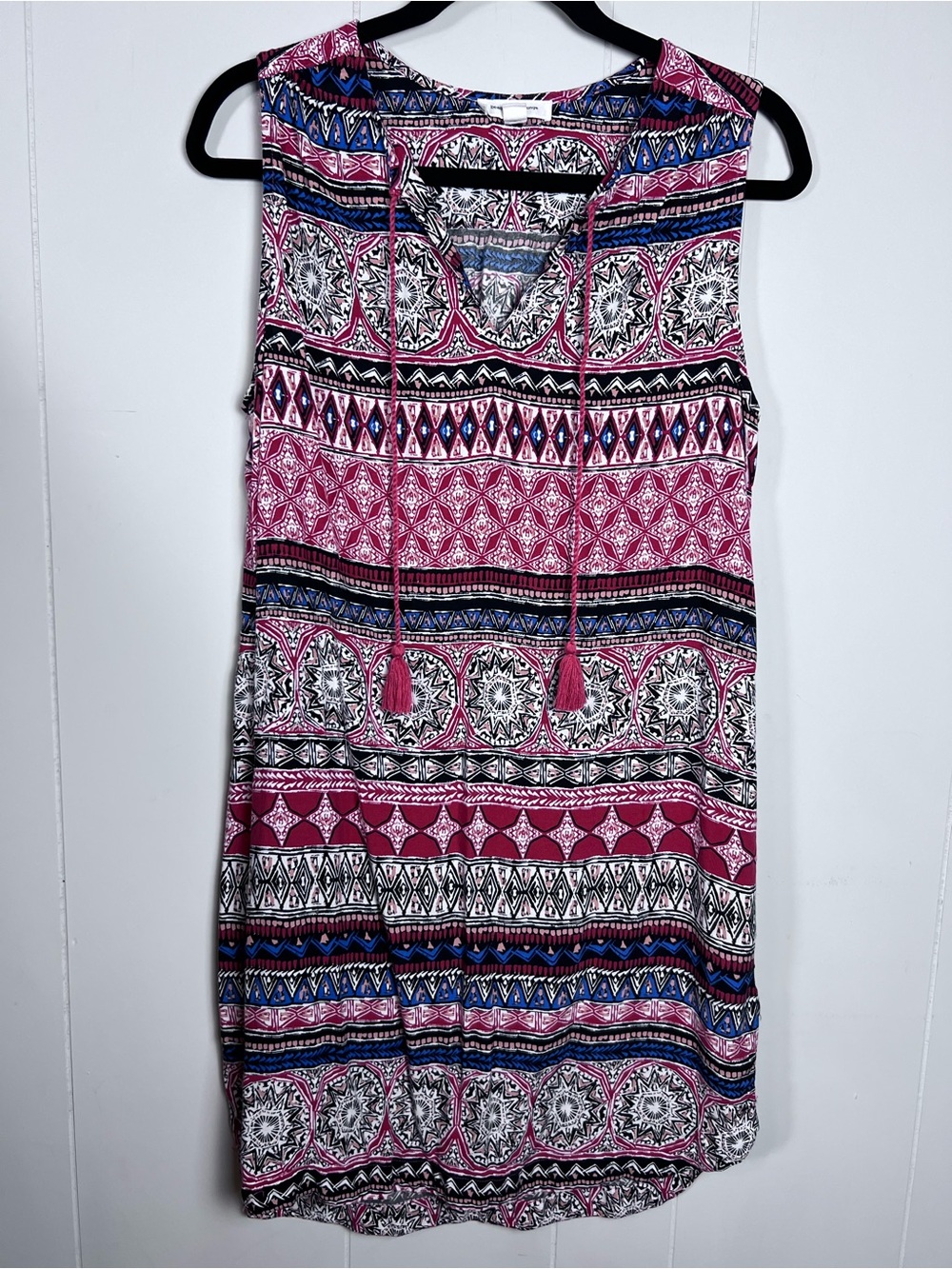 Beach lunch‎ lounge Sleeveless Tassel Tie Printed Shift Dress